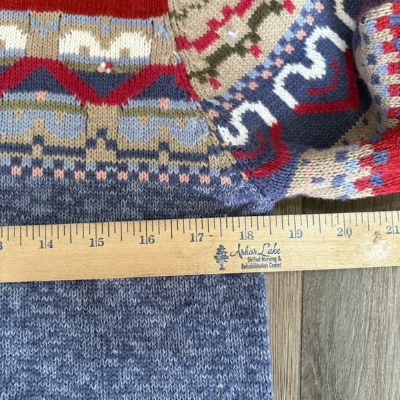 Koret City Blue VTG Patchwork Knit Sweater Heart Floral Embroidery Womens Sz M - Picture 4 of 8